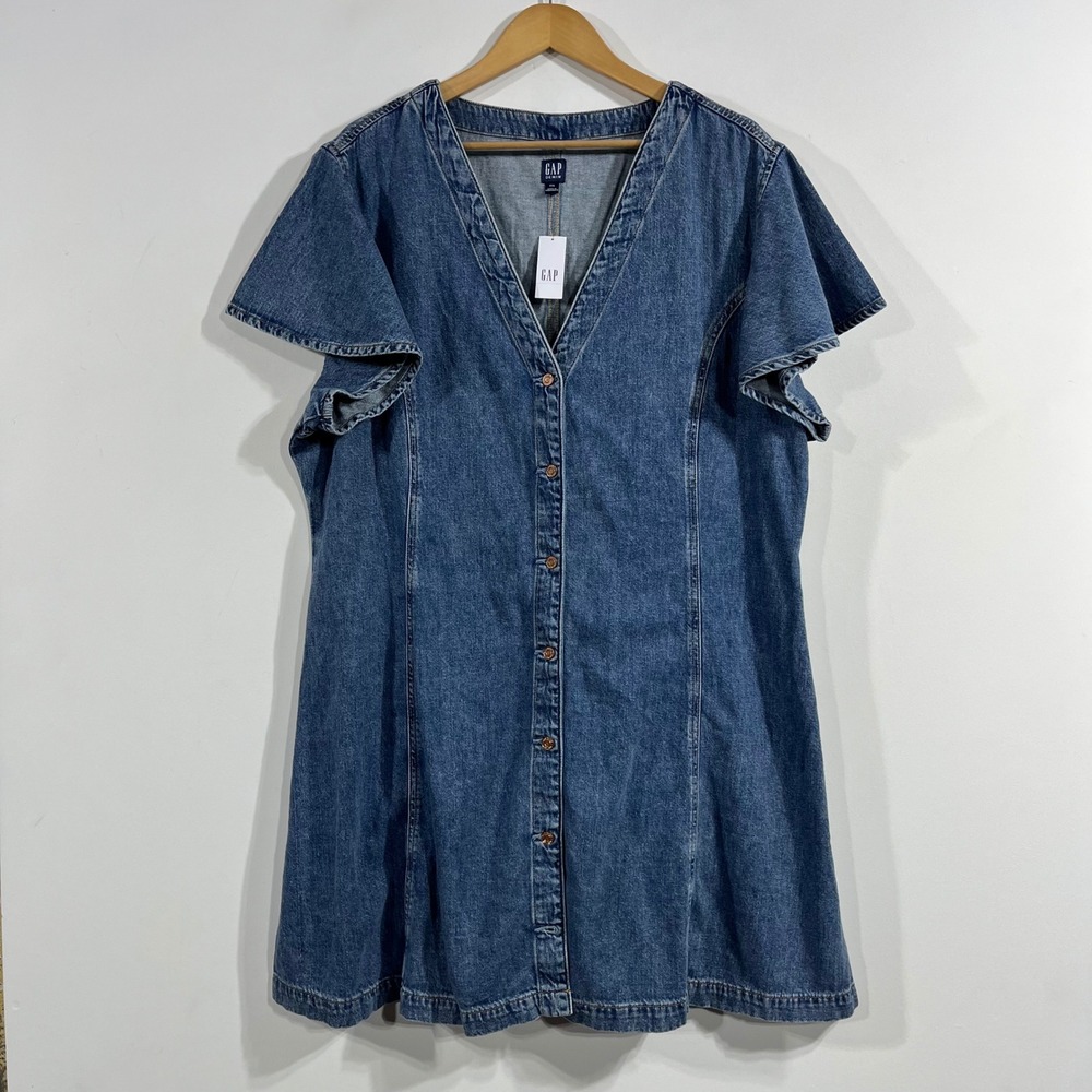 Gap Denim Wester Country Flutter Sleeve Button Front Mini Dress Medium Wash XXL